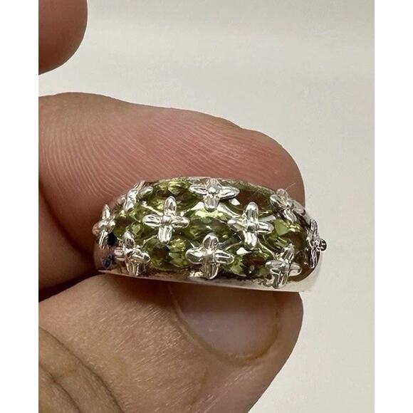 Sterling Silver Chuck Clemency Ring Size 8 Vintage Green Peridot Marquise - Picture 6 of 8